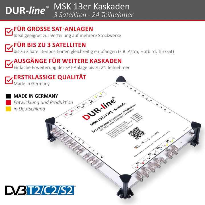 DUR-line MSK 13/24 HQ Multischalter-Kaskade - Für 3 Satelliten und 24 Teilnehmern/TV (erweiterbar) -