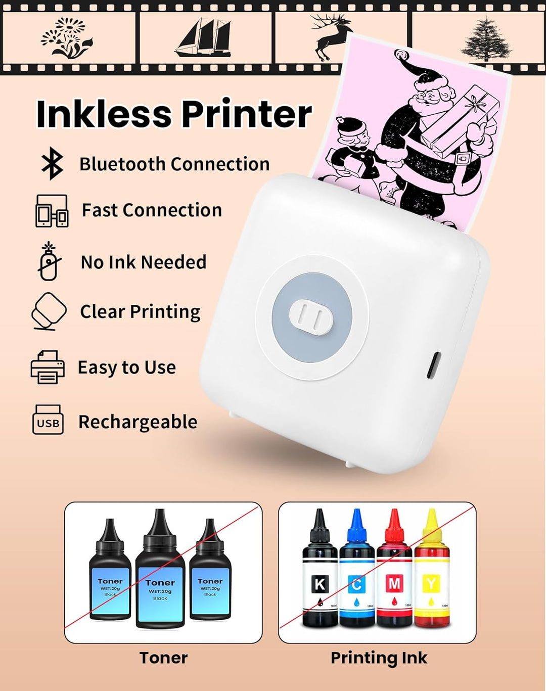 CP3 Mini Printer, Thermal Sticker Maker, Pocket Bluetooth Label Maker, Mini Thermal Label Printer fo