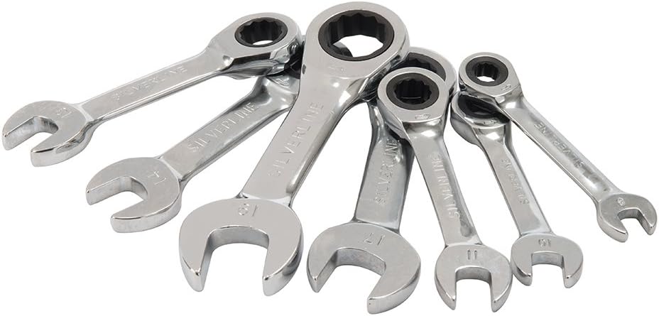 Silverline 199916 Kurzer Knarrenschlüssel, 7-tlg. Satz 8–19 mm