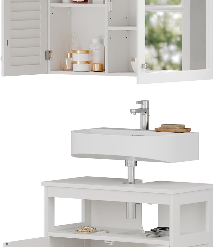 Vicco Badmöbel-Set Riad, Weiss, 60 cm, besteht aus Badspiegel und Waschbeckenunterschrank Set 1, Set