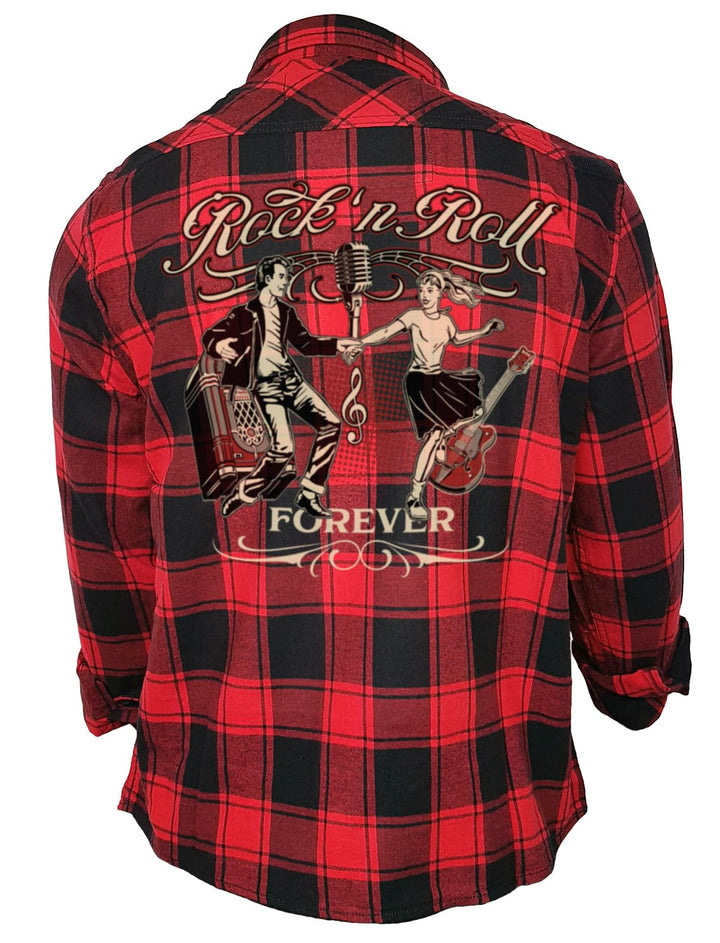 Gasoline Bandit Rockabilly Worker Herren-Hemd schwarz-rot kariert Reine Baumwolle - Let The Good Tim