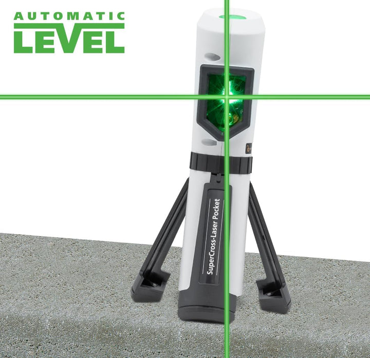 Laserliner Kreuzlinien-Laser, SuperCross-Laser Pocket, grüner Laser | Integriertes 3-Bein-Stativ, 1/