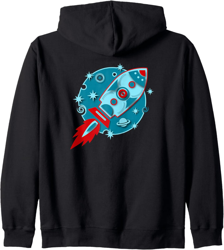 Retro Rakete Planet Sterne Space Galaxie Mond Weltraum Flug Kapuzenjacke
