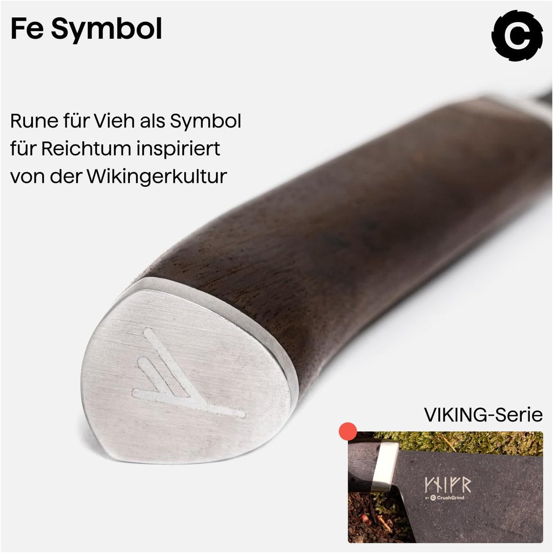 Crushgrind VIKING Skjald's Messer 11 cm | Küchenmesser aus Edelstahl mit Holzgriff | Zum Schneiden,