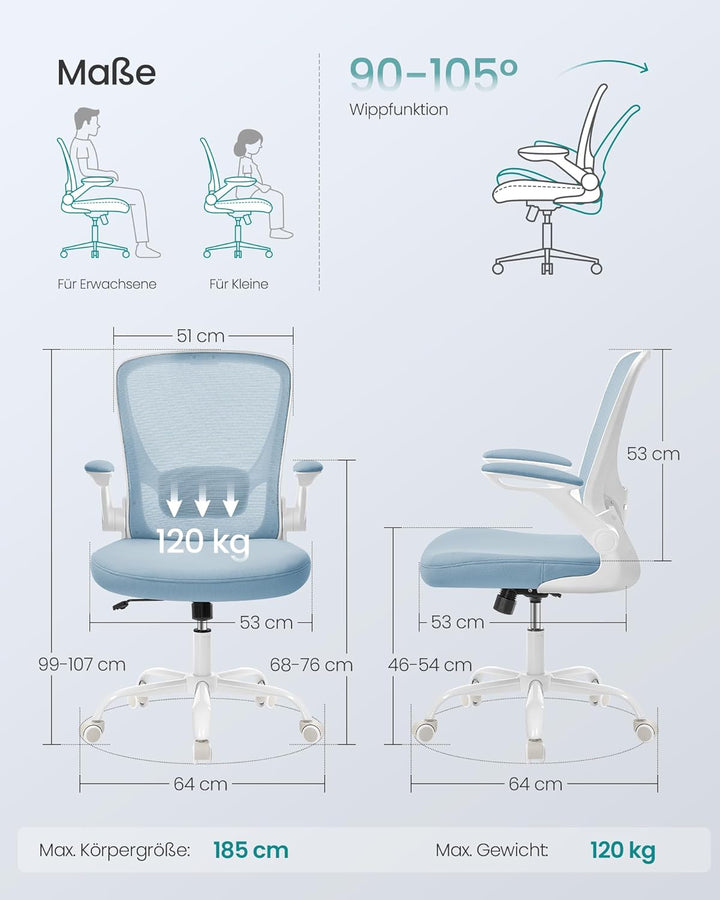 SONGMICS Bürostuhl, Schreibtischstuhl, Drehstuhl mit Netzbespannung, ergonomisch, gepolsterte Lenden
