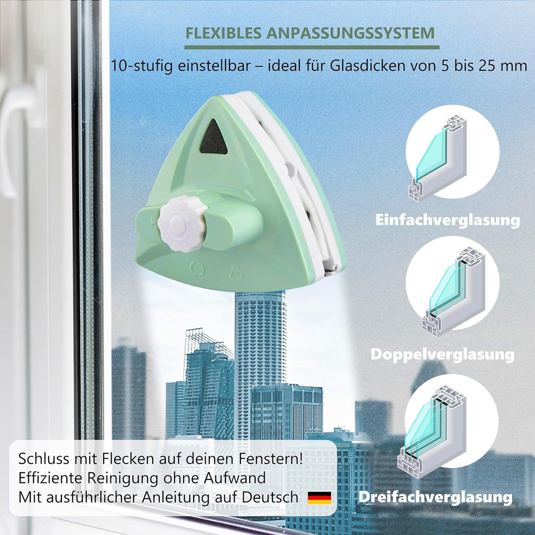 Magnetischer Fensterreiniger - Fensterputzer Magnetisch für Doppelt Verglaste Fenster 5-25 mm, inkl.