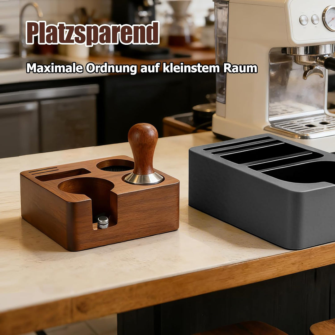 Tamperstation 58mm für Siebträger, Walnussholz Espresso Tamping Station, Tamper Station Barista Kaff