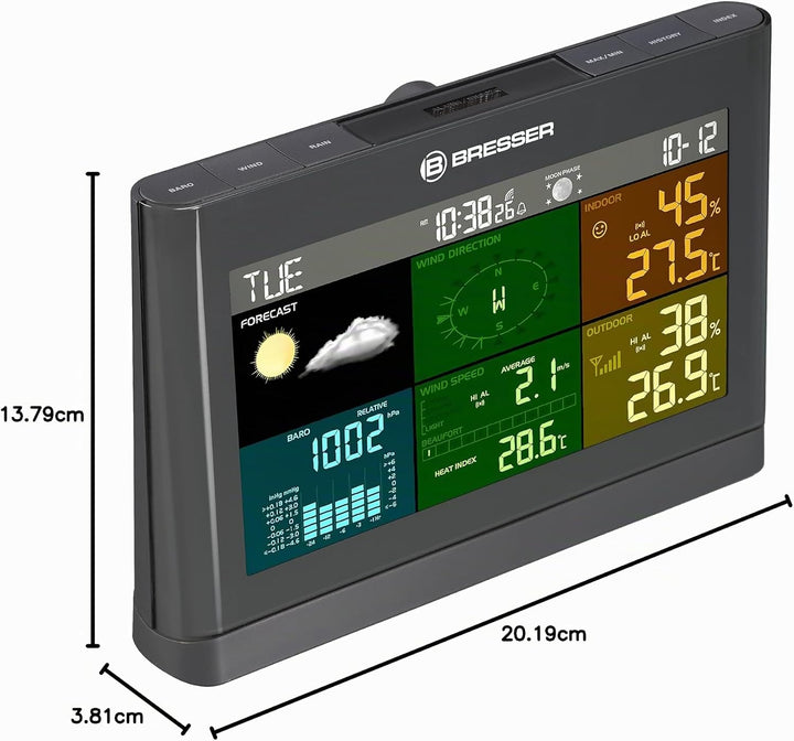 Bresser Wetterstation Funk mit Aussensensor Wetter Center mit 5-in-1 Aussensensor (Temperatur, Luftd