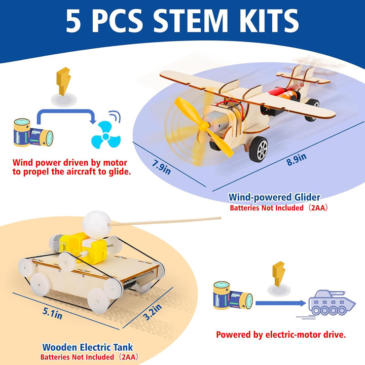 5 in 1 Holz Wissenschaft Experimente Kit für Kinder 8-12, Elektronik Bausatz Roboter Kit Spielzeug E