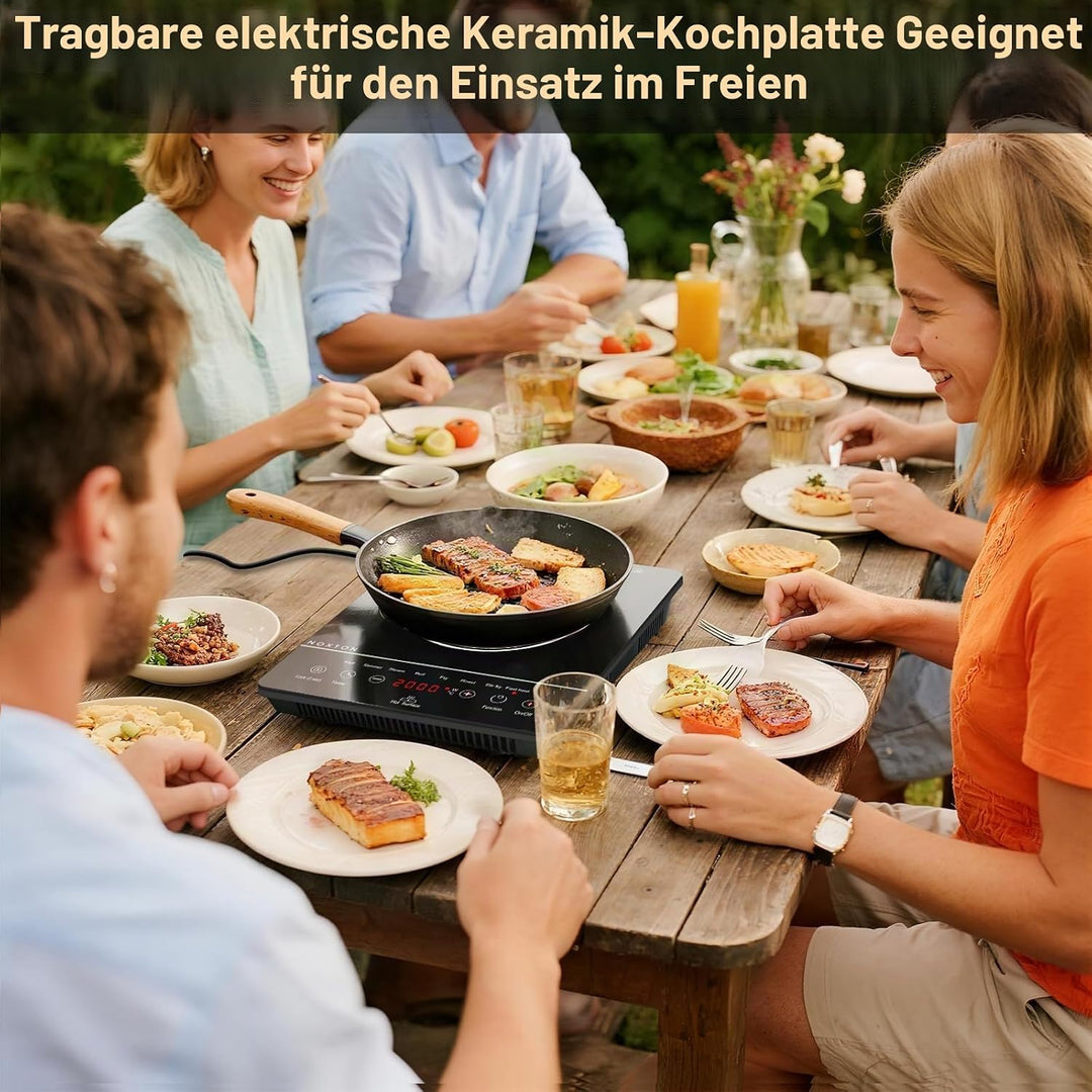 NOXTON Induktionskochfeld 60 cm mit Weisse Gläser und blaues Bedienfeld, Induktionsfeld Flexzonen 3