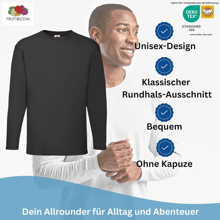 4 Fruit of The Loom Longsleeve Tshirt Langarm Verschiedene Farbsets M 2x Schwarz, 2x Grau & 1x Hlkau