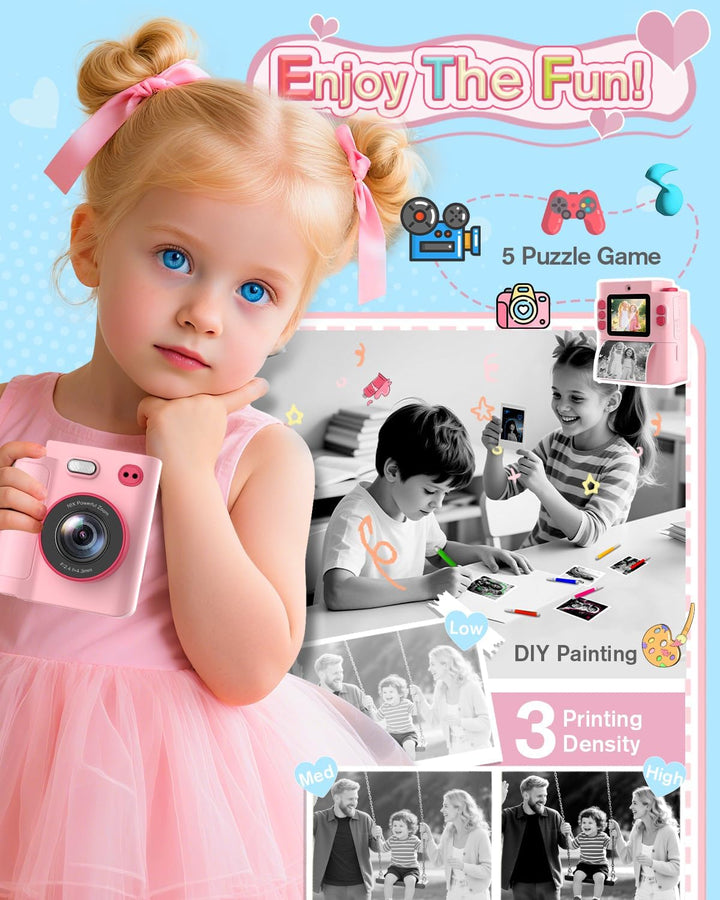 Sofortbildkamera Kinder, 1080P HD Kinderkamera Sofortbildkamera mit 32GB Karte & DruckerPapier, Kind