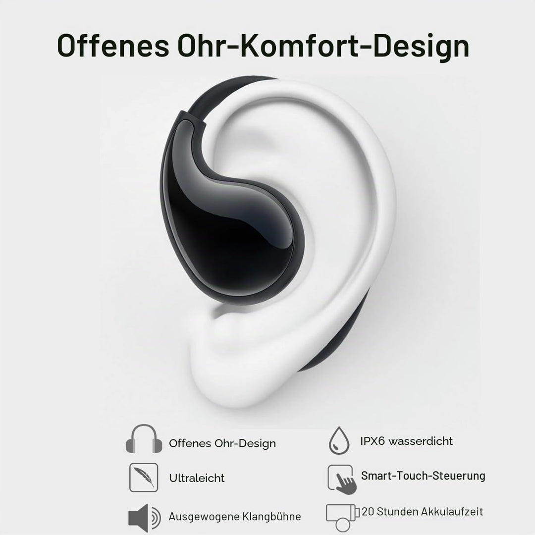 Snug 10 Open-Ear Sport Bluetooth-Ohrhörer – Ultraleichte kabellose Kopfhörer mit Ohrbügel, sicherer