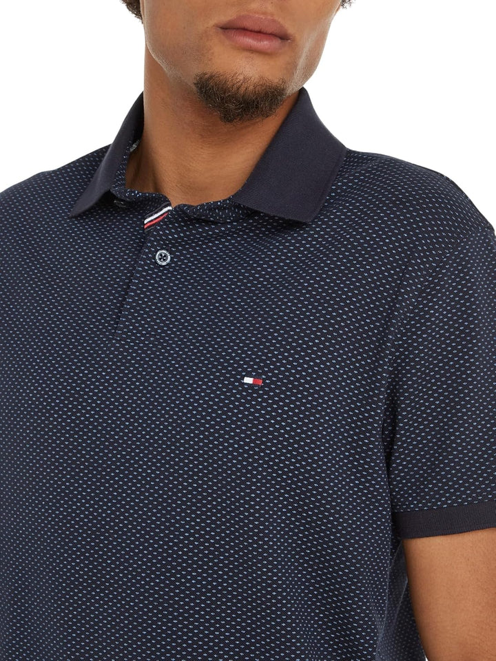 Tommy Hilfiger Herren Micro Print Slim Polo Mw0mw30775 Kurzarm Poloshirts (1er Pack) S Blau (Desert
