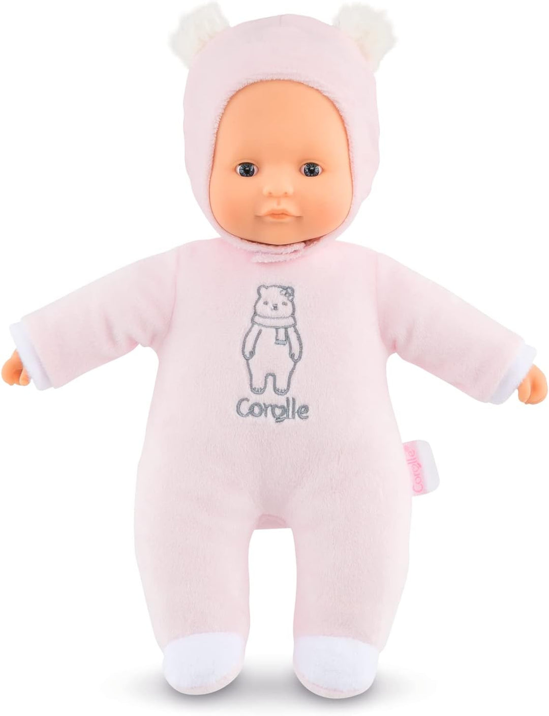 Corolle 9000100440 - Mon Doudou Sweetheart, rosa Bär, Weichkörperpuppe mit Kapuze, Namensetikett, Va