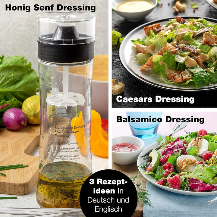 Moritz & Moritz 2-tlg. Set: Dressingshaker 500 ml + Salatbesteck – Salatdressing Shaker Glas mit Ska