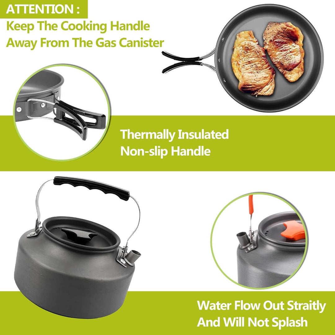 aiGear Camping Kochgeschirr Set/Outdoor Geschirr Set | Camping Topf Kochtopf Tragbar Aluminium | mit