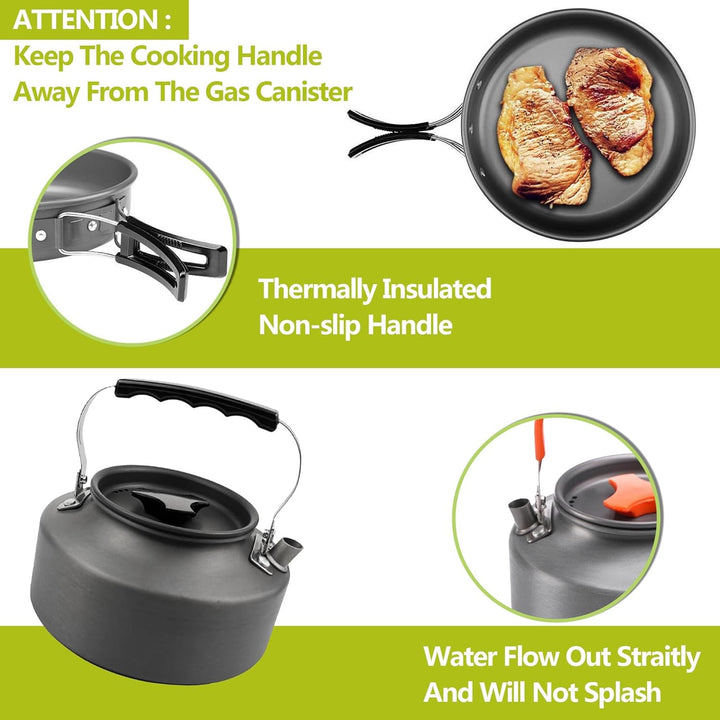 aiGear Camping Kochgeschirr Set/Outdoor Geschirr Set | Camping Topf Kochtopf Tragbar Aluminium | mit