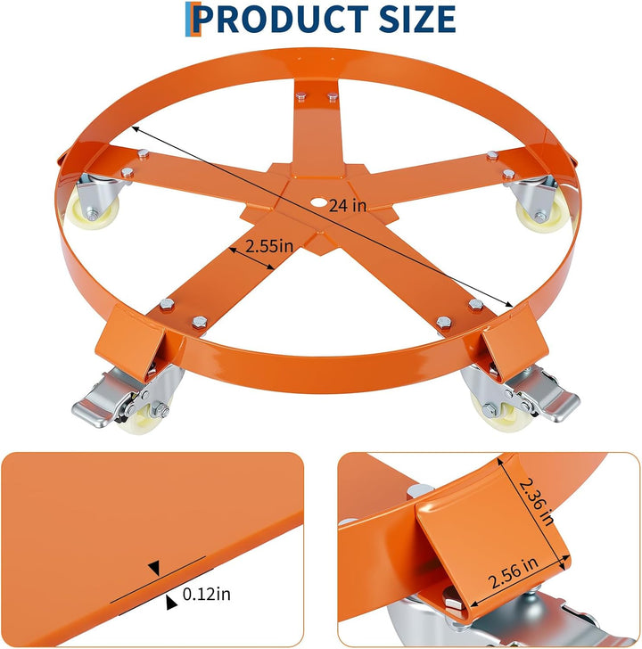 Garvee Fassroller,Rundes Rollbrett Aus Metall ø 64 cm,190L Transportroller Bis 1000 Lbs,Schwerlastro