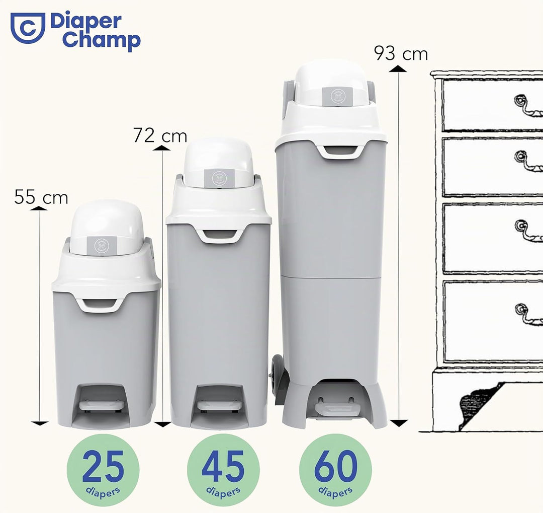 DIAPER CHAMP ONE Medium Handsfree mit Pedal - Windeleimer - geruchsdicht - berührungslose Bedienung