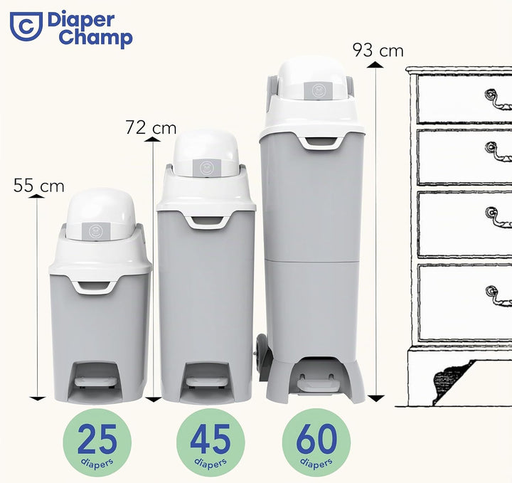 DIAPER CHAMP ONE Medium Handsfree mit Pedal - Windeleimer - geruchsdicht - berührungslose Bedienung
