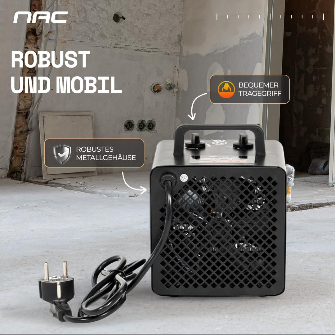 NAC Elektrischer Keramik Heizlüfter 2000 Watt - Heizstrahler mit Thermostat, Heizung Elektrisch - He