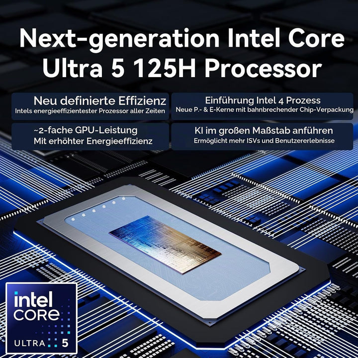 Intel NUC 14 Pro AI Mini-Computer, NUC14RVHU5: Intel Core Ultra5-125H (14C/18T, bis zu 4,5GHz), Inte