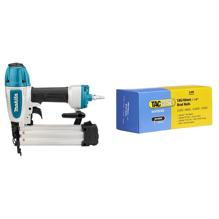 Makita AF506 Druckluftnagler 8 Bar 50 mm &amp; TACWISE 0400 Stauchkopfnägel Brad Typ 18G / 40 mm, verzin