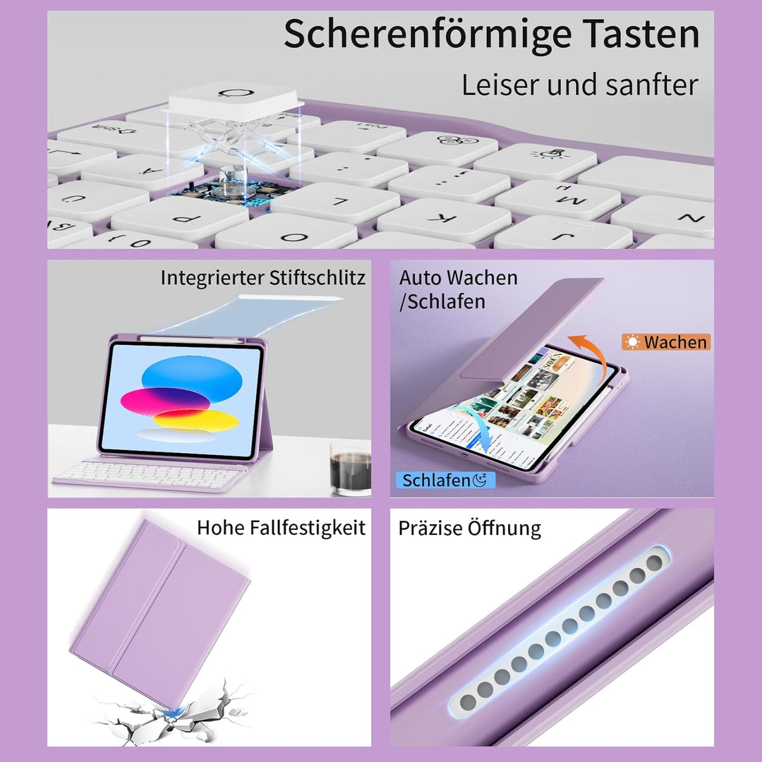 Hülle mit Tastatur für iPad A16 11. / 10. Generation (11 Zoll 2025/10,9 Zoll 2022) mit Stifthalter,