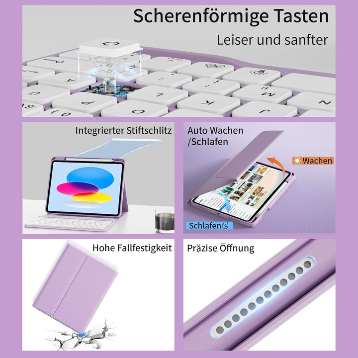 Hülle mit Tastatur für iPad A16 11. / 10. Generation (11 Zoll 2025/10,9 Zoll 2022) mit Stifthalter,