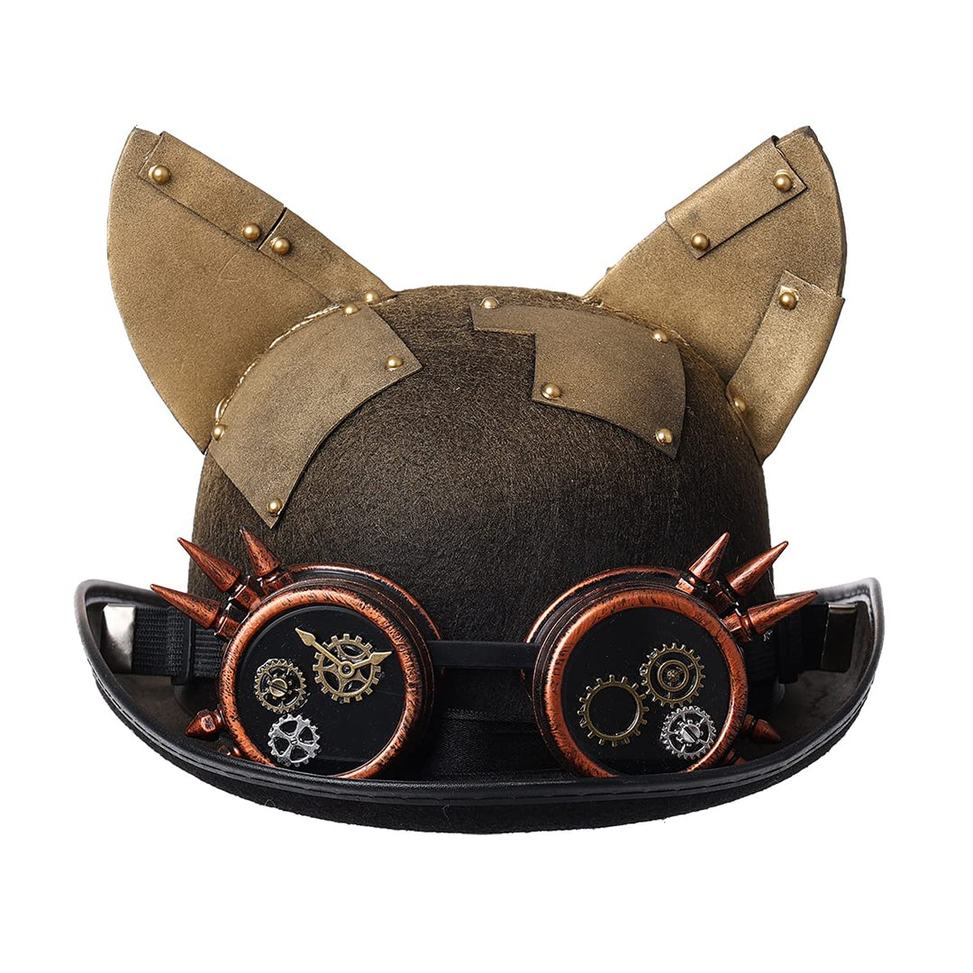 COSDREAMER Unisex Steampunk Zylinder Halloween Kostüm Hut mit Brille Braun Schwarz 10 Einheitsgrösse