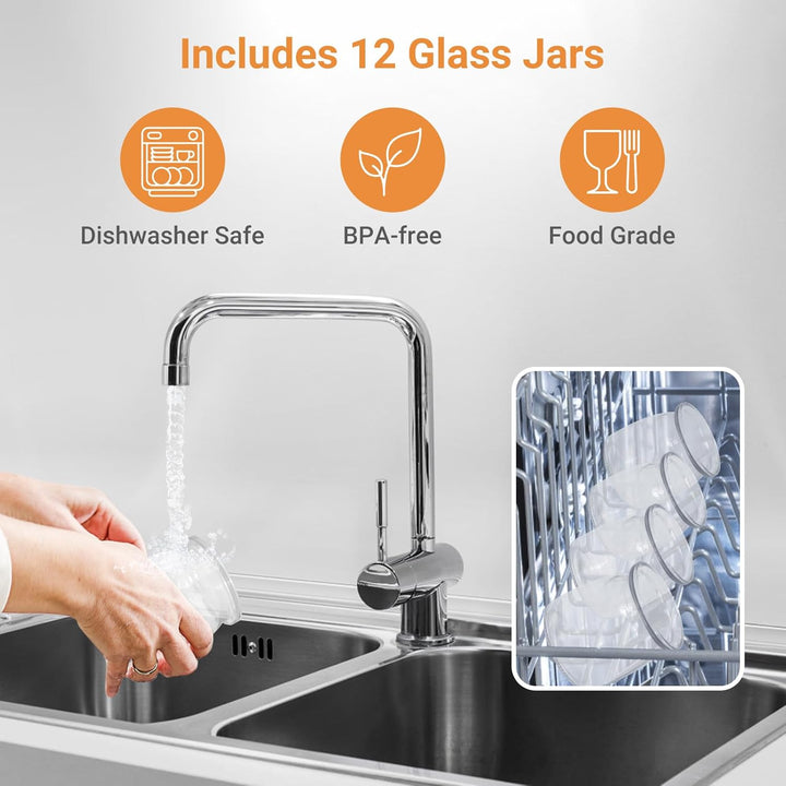 Todeco Joghurtbereiter mit 12 Gläsern à 180ml, Elektrischer Joghurtmaschine aus Edelstahl, Einstellb