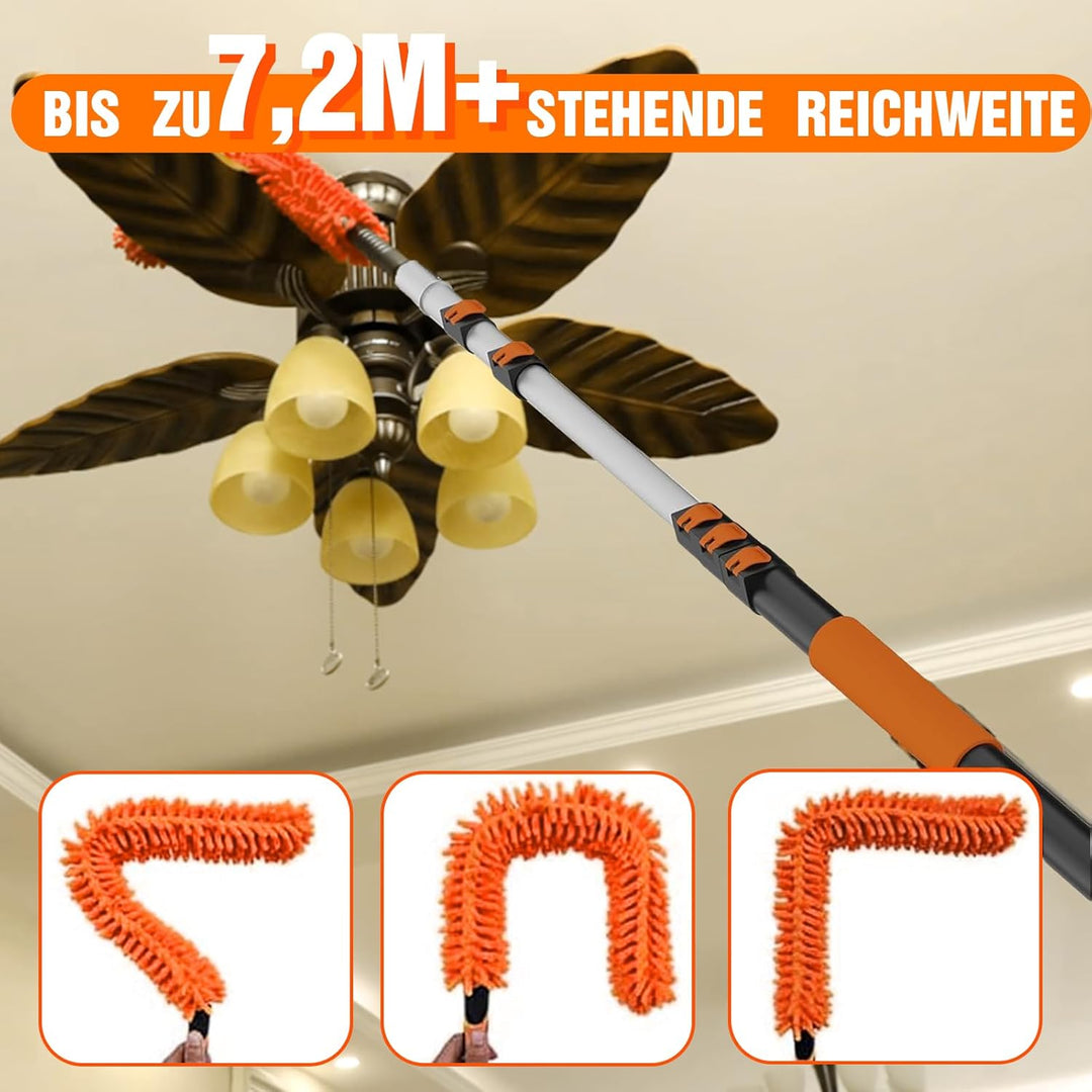 7,2M Staubwedel Teleskop Waschbar, Spinnwebenbesen mit Teleskopstiel, Fensterabzieher zum Reinigen v