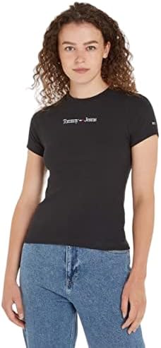 Tommy Jeans Damen Tjw Baby Serif Linear Ss S/S T-Shirts XL Schwarz, XL Schwarz