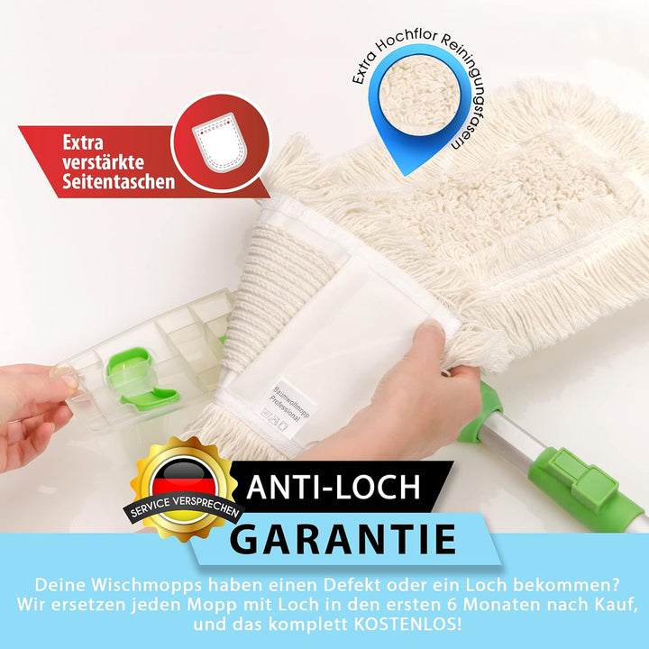 10 Stück Premium Wischmopbezug Ersatzbezug Set Baumwolle für 40 cm Wischmop Klapphalter Made IN Euro