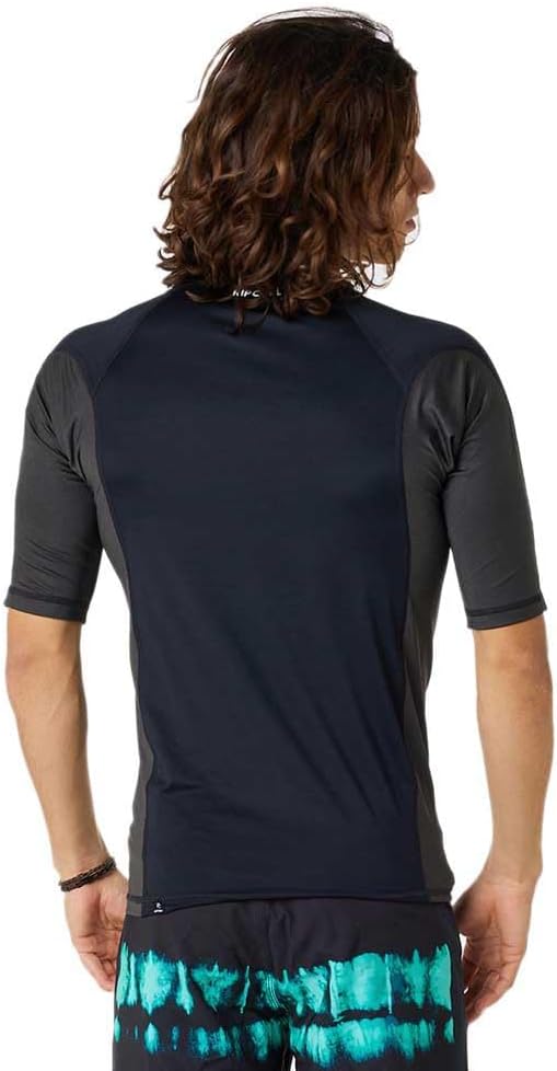 Rip Curl Herren Waves UPF 50 Performance Short Sleeve Rashguard Rash-Guard-Shirt XS Schwarzer Kern,