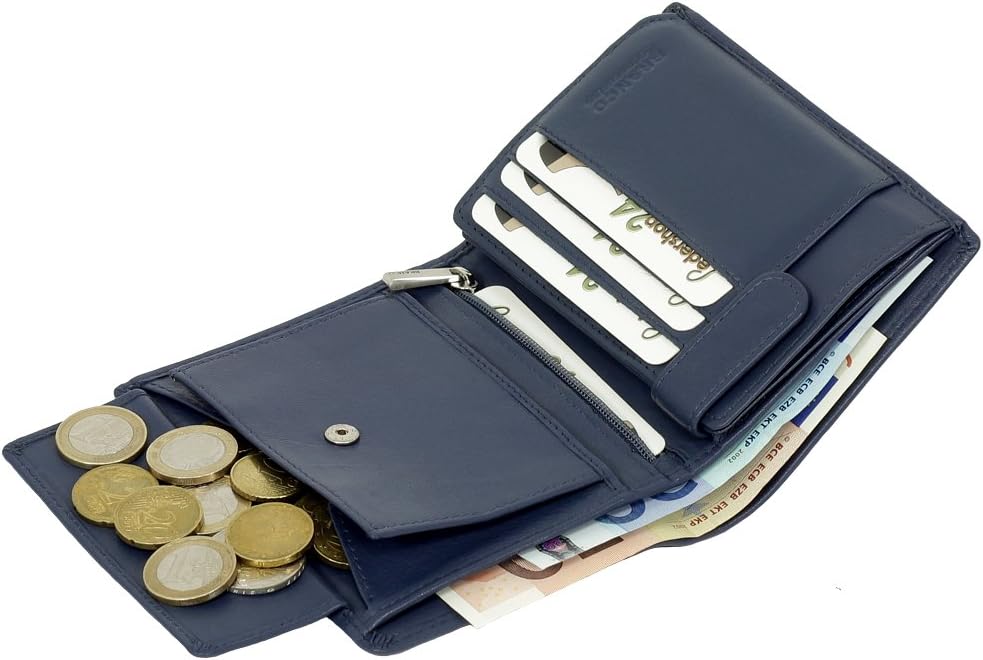 Branco Leder Geldbörse Portemonnaie Damenbörse Damen Geldbeutel Blau - Hochformat, Blau