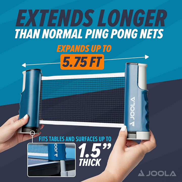 JOOLA ausziehbares tragbares Tischtennisnetz CONNECT, Set (verstellbare Länge), blau, wahlweise Schl