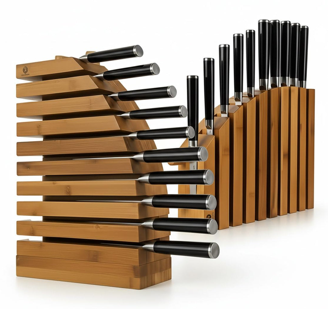 M10, grosser Messerblock ohne Messer, Magnetischer Halter für 10 Messer, Markenqualität aus Bambusho