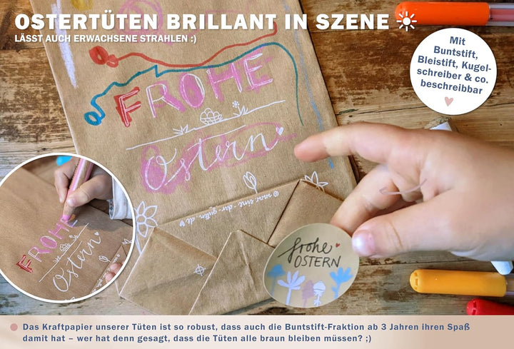 Eine der Guten Ostertüten, Geschenktüten Set - Frohe Ostern - mit 24 gestempelten Kraftpapiertüten &