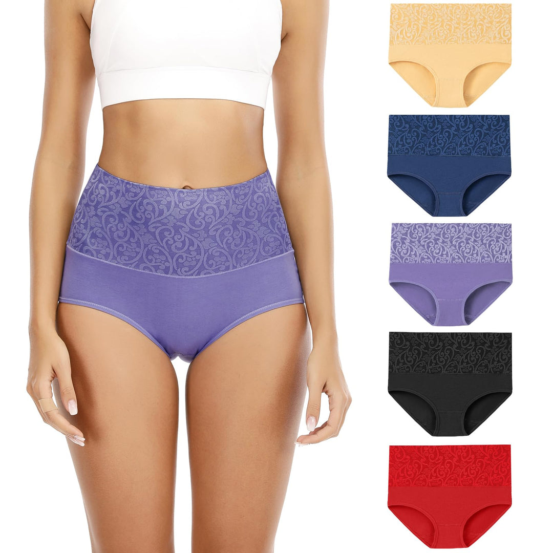 Senllori Damen Unterwäsche, hohe Taille, Baumwolle, Bauchkontrolle, weiche volle Abdeckung Multipack