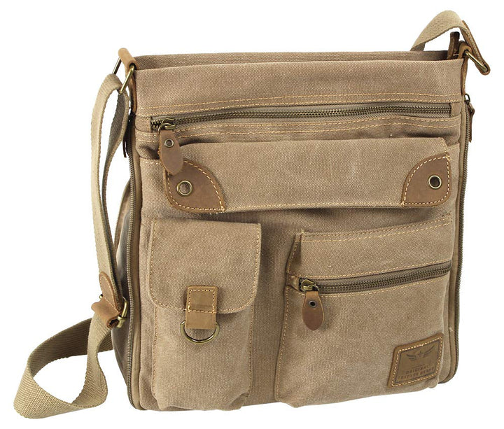 JENNIFER JONES - Grosse Damen Handtasche aus Canvas und Echtleder - Vintage Look - Casual Schulterta