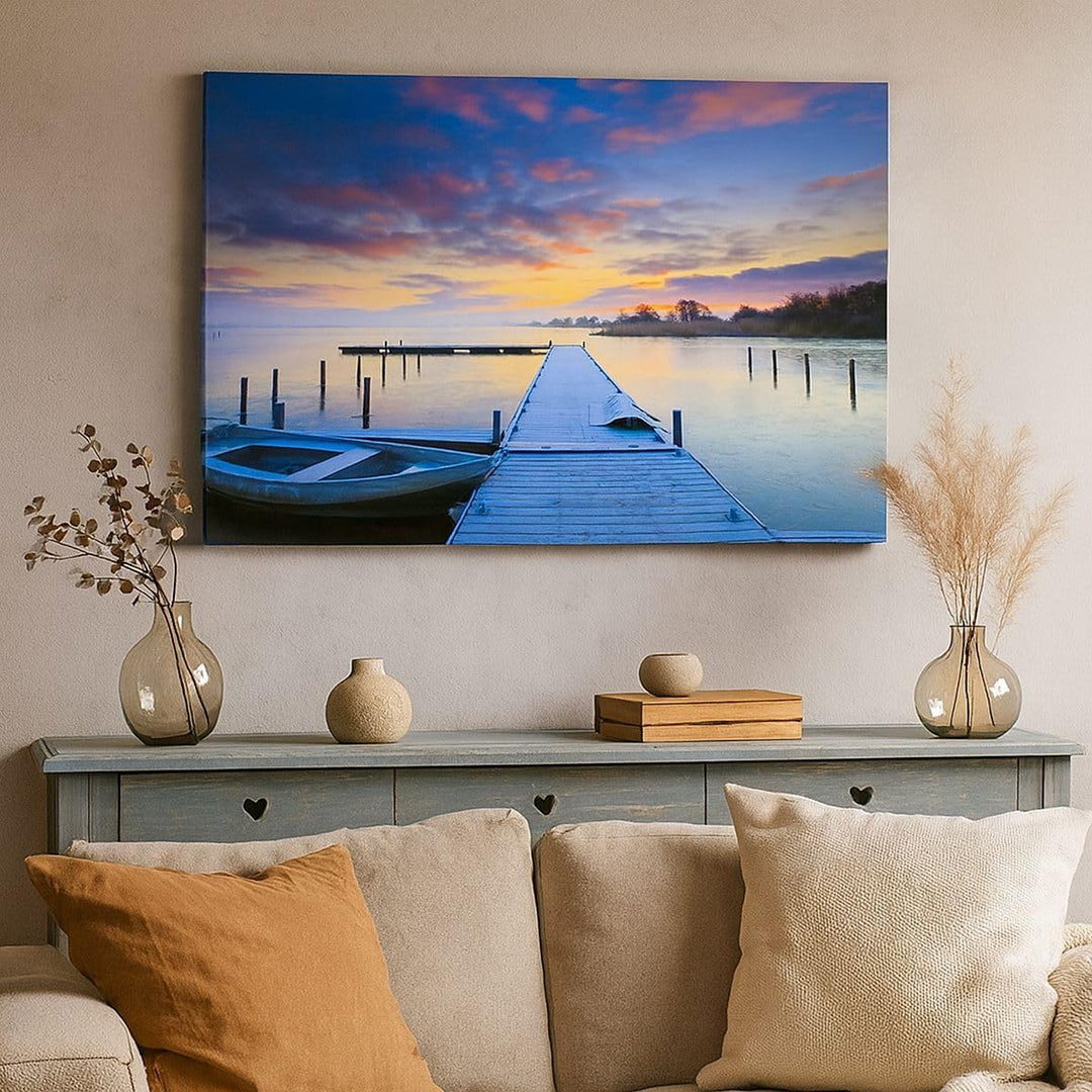 Bilder auf Leinwand 100x70cm Leinwandbild Niederlande Natur Meer Sonnenuntergang Gross Wanddeko Bild