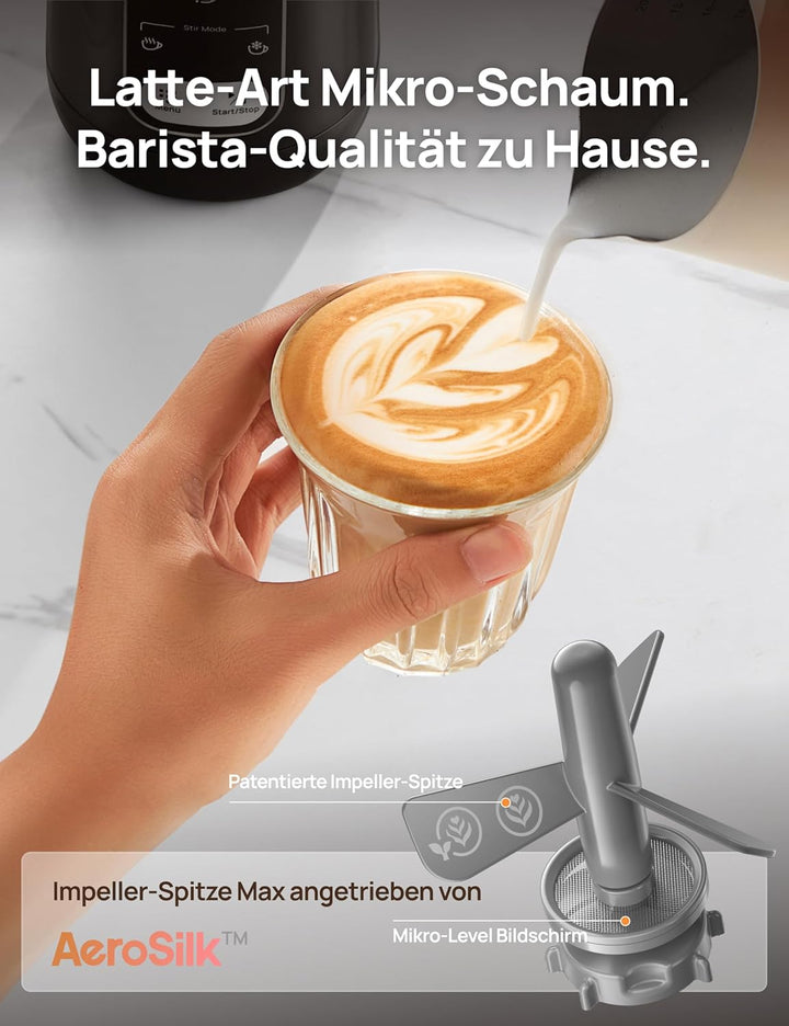 DREO Milchaufschäumer, 8-in-1 Elektrischer Milchschäumer für Latte, Cappuccino, Heisse Schokolade, 2