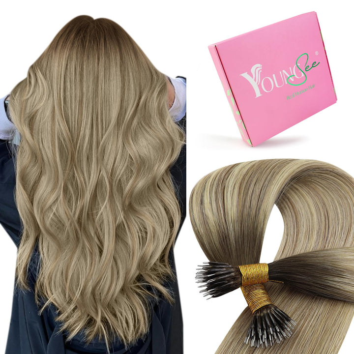 YoungSee Nanoring Extensions Echthaar Balayage 40 cm Nanoring Extensions Braun Balayage Blond Nano B