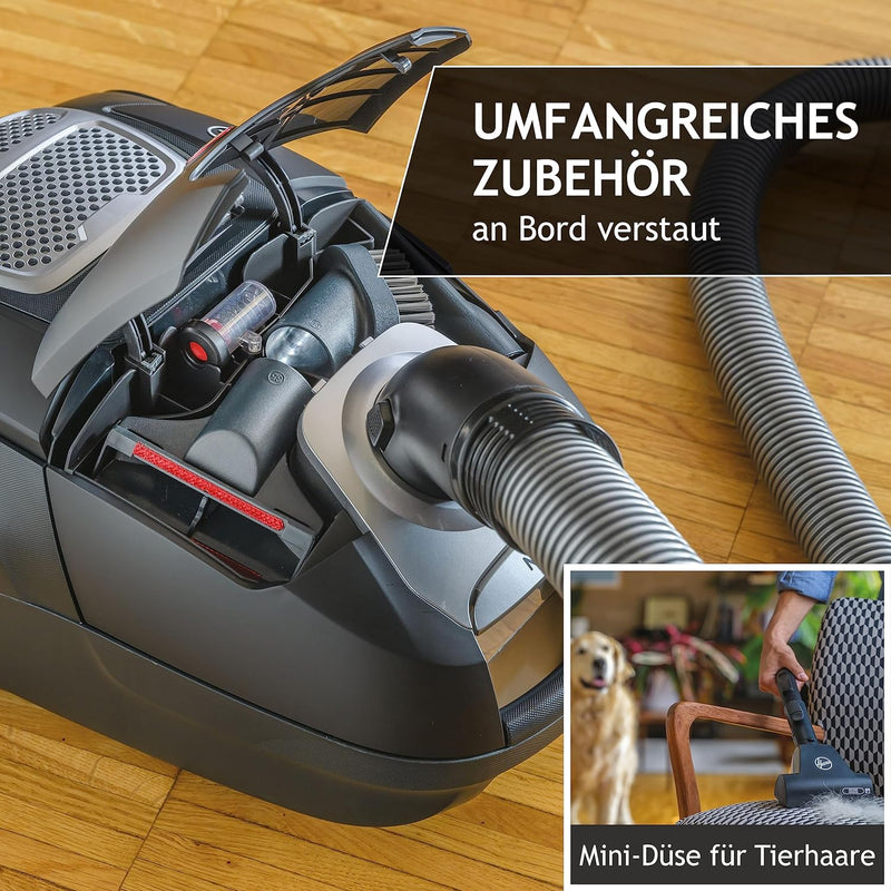 Hoover Bodenstaubsauger mit 3,5 L Beutel – leiser Staubsauger (69 dBA) mit automatischem Beutelentso