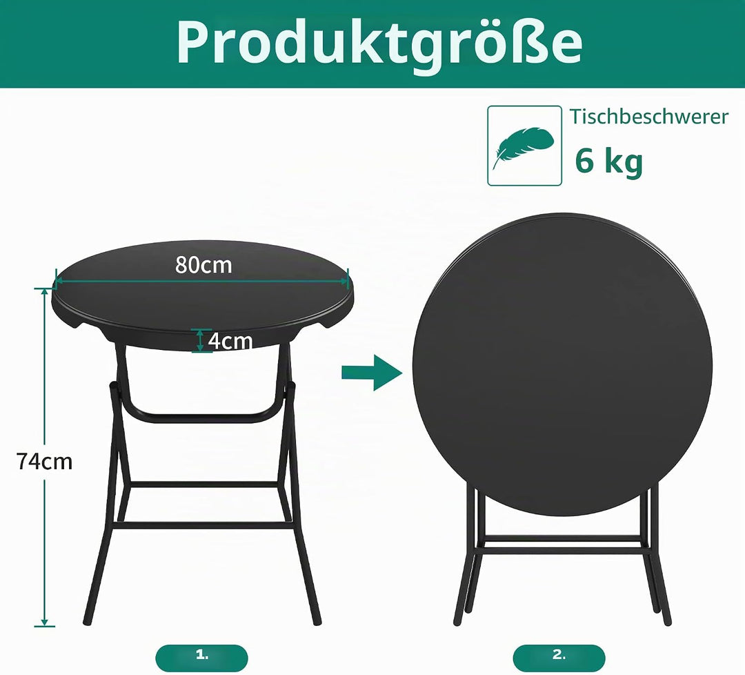 YITAHOME 80cm Gartentisch, Runder Klapptisch, Balkontisch Klappbar, Campingtisch Wetterfest für Outd