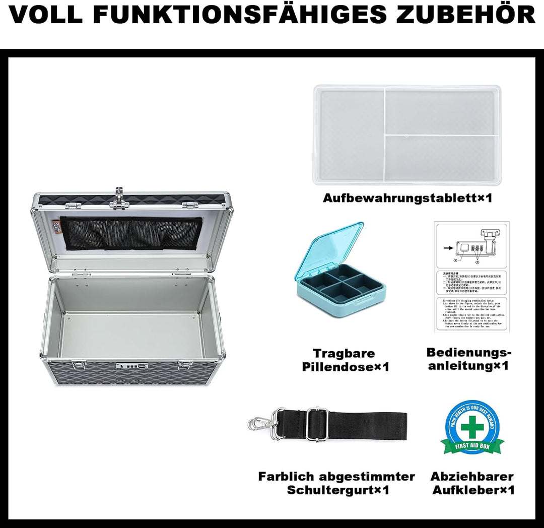HEWEI WORKS Aufbewahrungsbox mit Zahlenschloss, abschliessbare Medikamentenbox, leere Erste-Hilfe-Bo