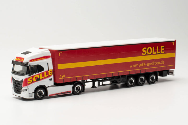 Herpa LKW Modell Iveco S-Way Gardinenplanen-Sattelzug „Solle“, originalgetreu im Massstab 1:87, Mode