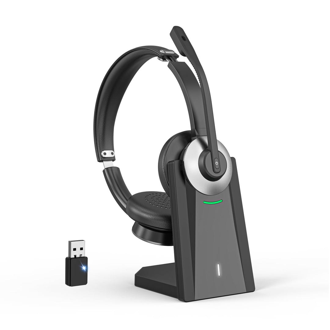 Bluetooth Headset mit Mikrofon, Kabelloses Office Headset mit ENC Mikrofon Black/Grey, Black/Grey